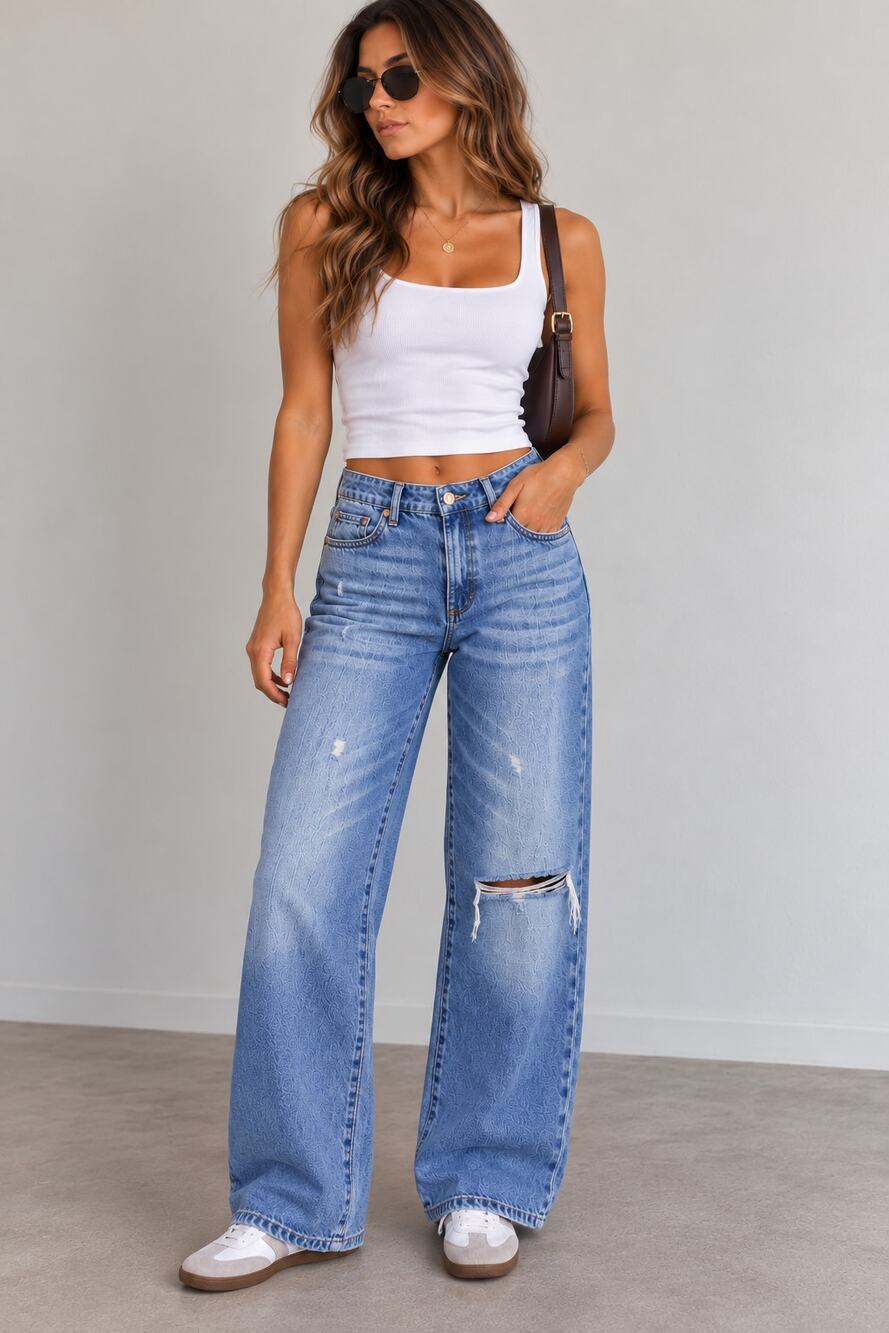 Celebrity Pink Jeans Womens 5/27 Blue Distressed Straight Leg Wide Leg Denim